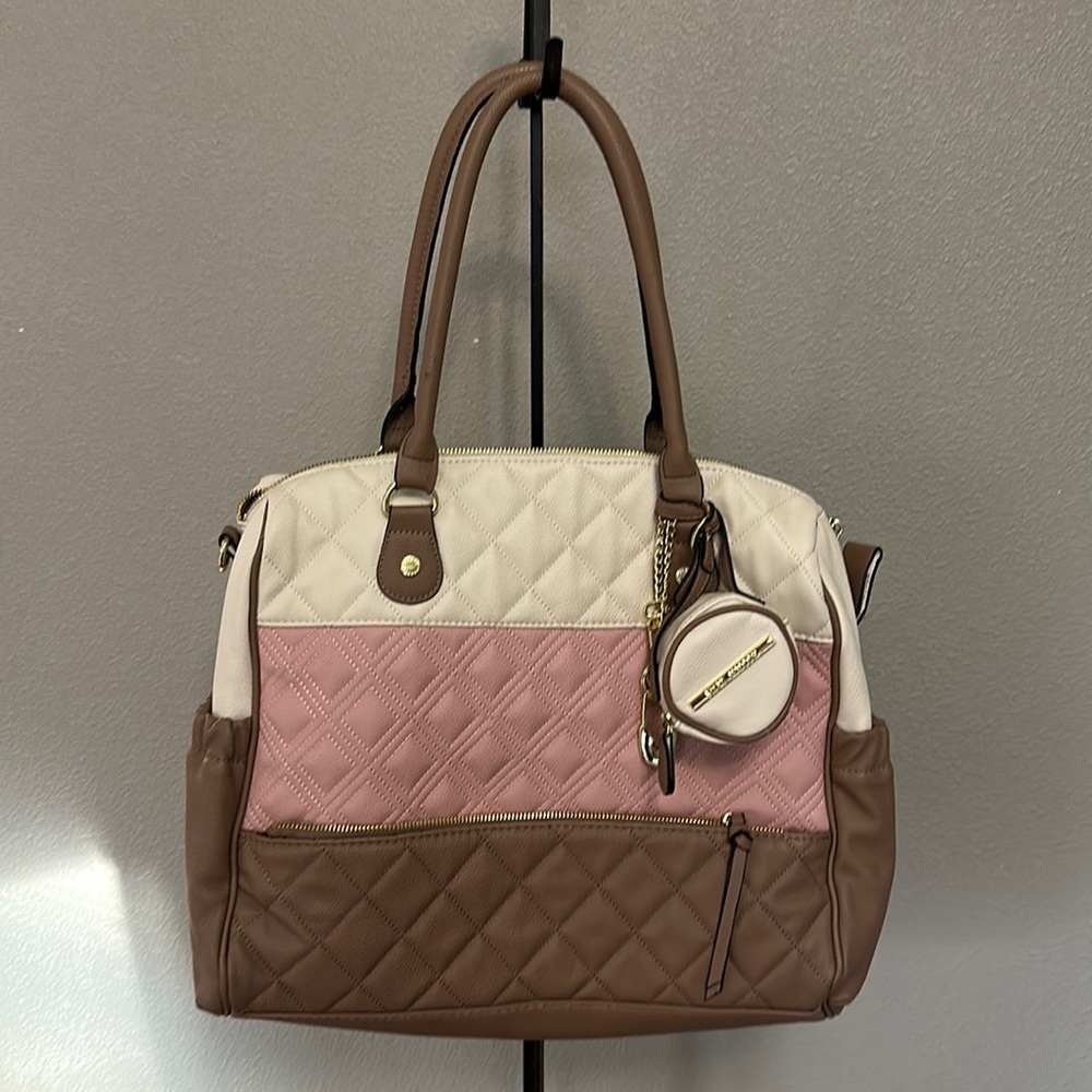 Steve Madden diaper bag, pink, brown and tan